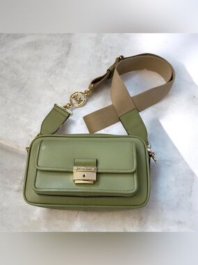 Michael Kors Bradshaw Pocket Crossbody in Sage with Gold Hardware